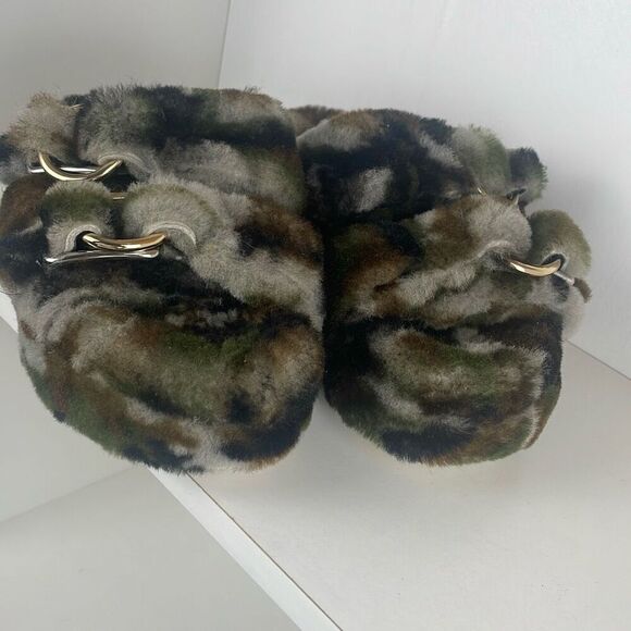 J/SLIDES Genuine Shearling 2 Strap Platform Slide Sandals camouflage 7 - Picture 5 of 9